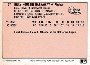 1990 ProCards A and AA #157 Hilly Hathaway Back