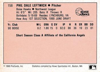 1990 ProCards A and AA #158 Phil Leftwich Back