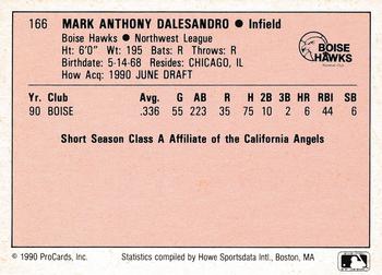 1990 ProCards A and AA #166 Mark Dalesandro Back
