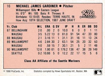 1990 ProCards A and AA #16 Mike Gardiner Back
