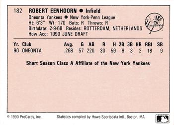 1990 ProCards A and AA #182 Robert Eenhoorn Back