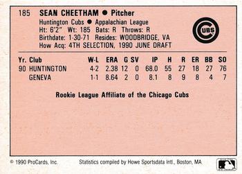 1990 ProCards A and AA #185 Sean Cheetham Back