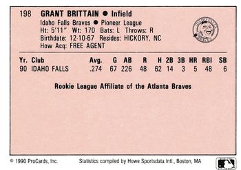 1990 ProCards A and AA #198 Grant Brittain Back