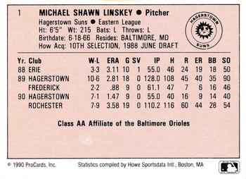 1990 ProCards A and AA #1 Mike Linskey Back