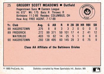 1990 ProCards A and AA #25 Scott Meadows Back
