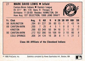 1990 ProCards A and AA #27 Mark Lewis Back