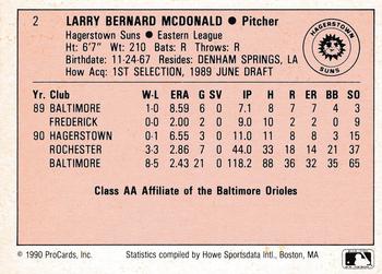 1990 ProCards A and AA #2 Ben McDonald Back