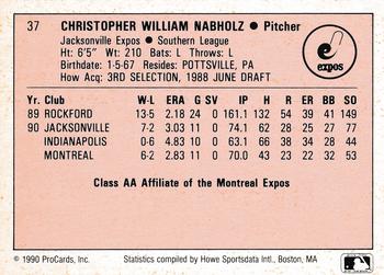 1990 ProCards A and AA #37 Chris Nabholz Back