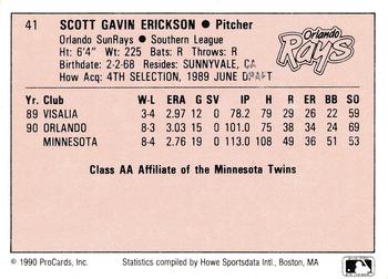 1990 ProCards A and AA #41 Scott Erickson Back