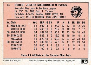 1990 ProCards A and AA #44 Bob MacDonald Back