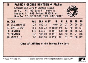 1990 ProCards A and AA #45 Pat Hentgen Back