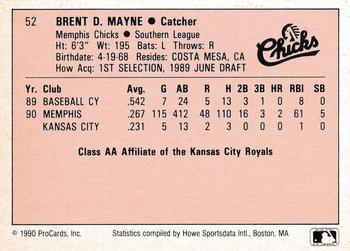 1990 ProCards A and AA #52 Brent Mayne Back