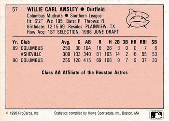1990 ProCards A and AA #57 Willie Ansley Back