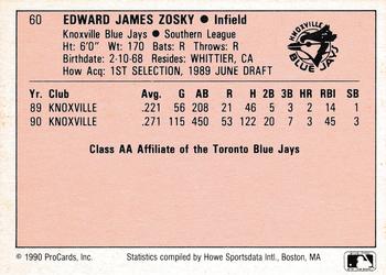 1990 ProCards A and AA #60 Eddie Zosky Back