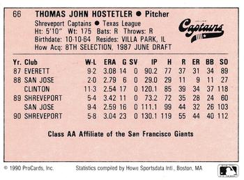 1990 ProCards A and AA #66 Tom Hostetler Back