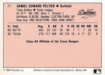 1990 ProCards A and AA #71 Dan Peltier Back