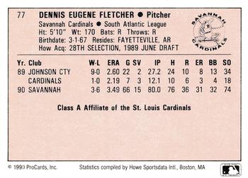 1990 ProCards A and AA #77 Dennis Fletcher Back