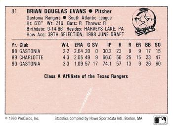 1990 ProCards A and AA #81 Brian Evans Back