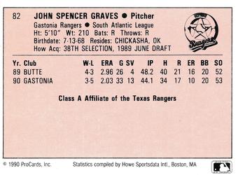 1990 ProCards A and AA #82 John Graves Back
