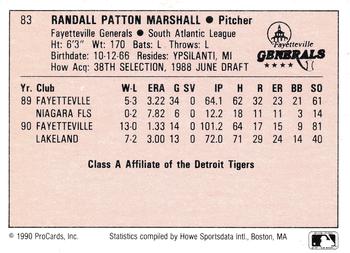 1990 ProCards A and AA #83 Randy Marshall Back