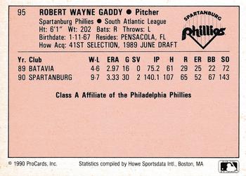 1990 ProCards A and AA #95 Robert Gaddy Back
