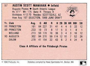 1990 ProCards A and AA #97 Austin Manahan Back