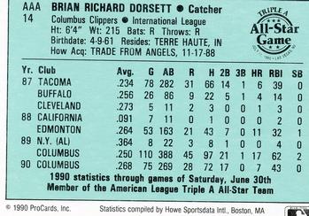 1990 ProCards Triple A All-Stars #AAA14 Brian Dorsett Back