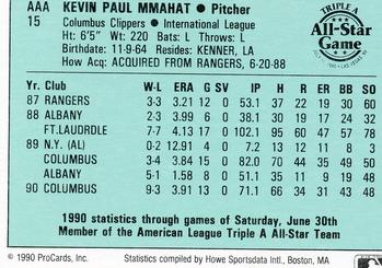 1990 ProCards Triple A All-Stars #AAA15 Kevin Mmahat Back