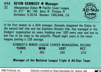 1990 ProCards Triple A All-Stars #AAA32 Kevin Kennedy Back