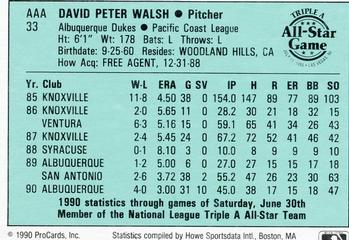 1990 ProCards Triple A All-Stars #AAA33 Dave Walsh Back