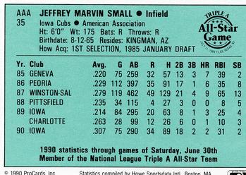 1990 ProCards Triple A All-Stars #AAA35 Jeff Small Back