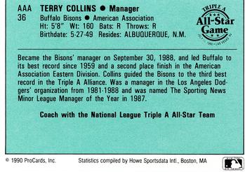 1990 ProCards Triple A All-Stars #AAA36 Terry Collins Back