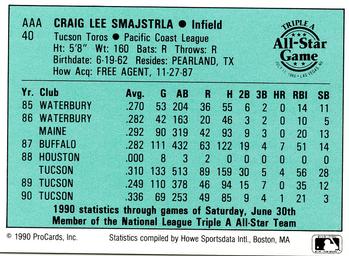 1990 ProCards Triple A All-Stars #AAA40 Craig Smajstrla Back