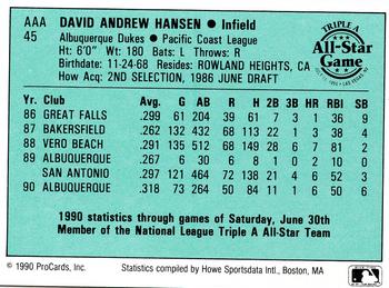 1990 ProCards Triple A All-Stars #AAA45 Dave Hansen Back