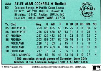 1990 ProCards Triple A All-Stars #AAA50 Alan Cockrell Back