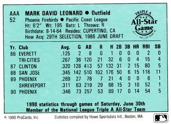 1990 ProCards Triple A All-Stars #AAA52 Mark Leonard Back