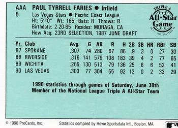 1990 ProCards Triple A All-Stars #AAA8 Paul Faries Back