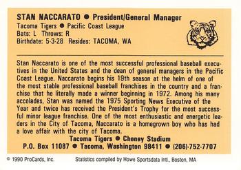 1990 ProCards #NNO Stan Naccarato Back