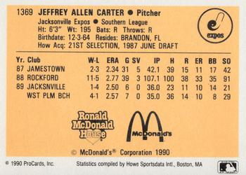 1990 ProCards #1369 Jeff Carter Back