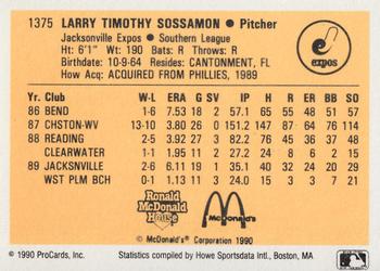 1990 ProCards #1375 Tim Sossamon Back