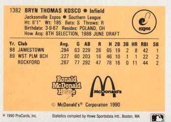 1990 ProCards #1382 Bryn Kosco Back