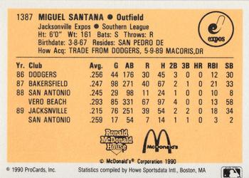 1990 ProCards #1387 Miguel Santana Back
