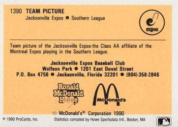 1990 ProCards #1390 Jacksonville Expos Team Picture Back