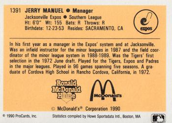1990 ProCards #1391 Jerry Manuel Back