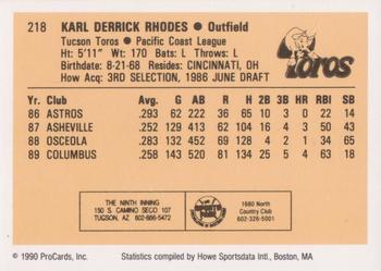1990 ProCards #218 Karl Rhodes Back