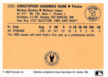 1990 ProCards #2263 Chad Kuhn Back