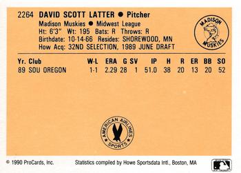 1990 ProCards #2264 Dave Latter Back