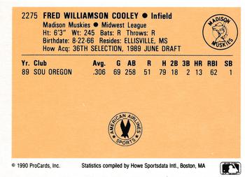 1990 ProCards #2275 Fred Cooley Back