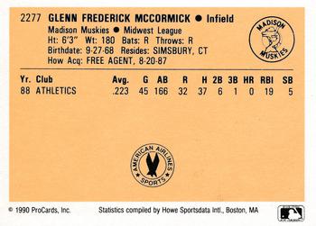 1990 ProCards #2277 Glenn McCormick Back