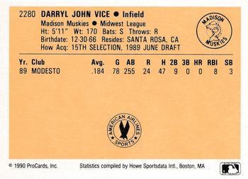 1990 ProCards #2280 Darryl Vice Back